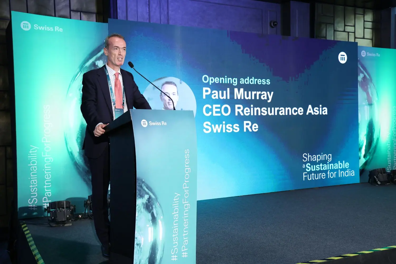 The speaker presenting on the: "Shaping a sustainable future for India: How insurers can help" event.