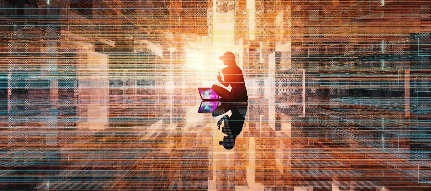 Girl sitting in the cyber space. 