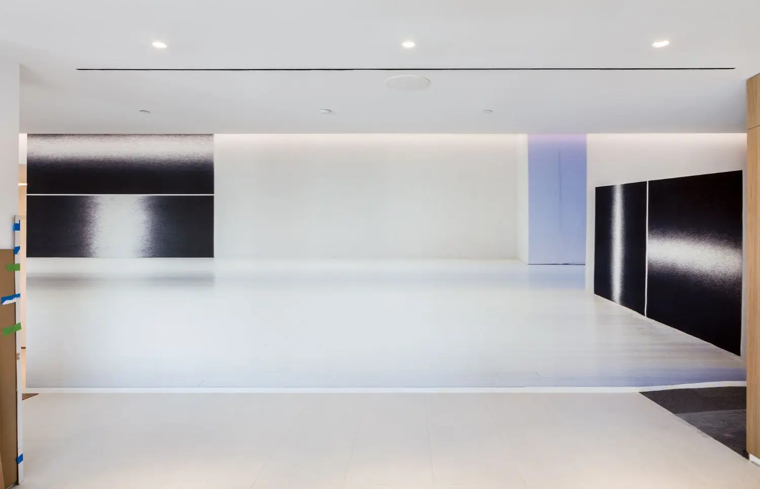 For this work, the artist took a photograph she made and torqued or stretched it to fit the location of its display.