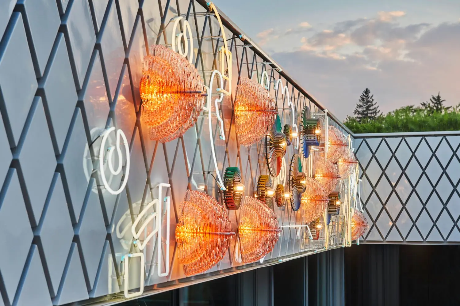 The artists represented at Klubhaus have created not only coloured tile patterns but also light installations.