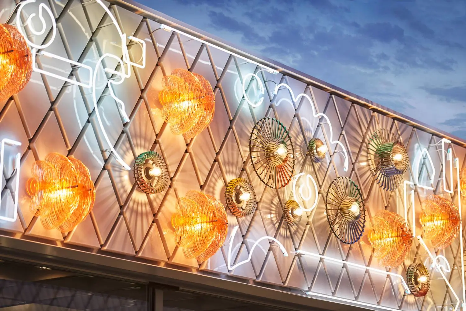 The outdoor light installation by night.