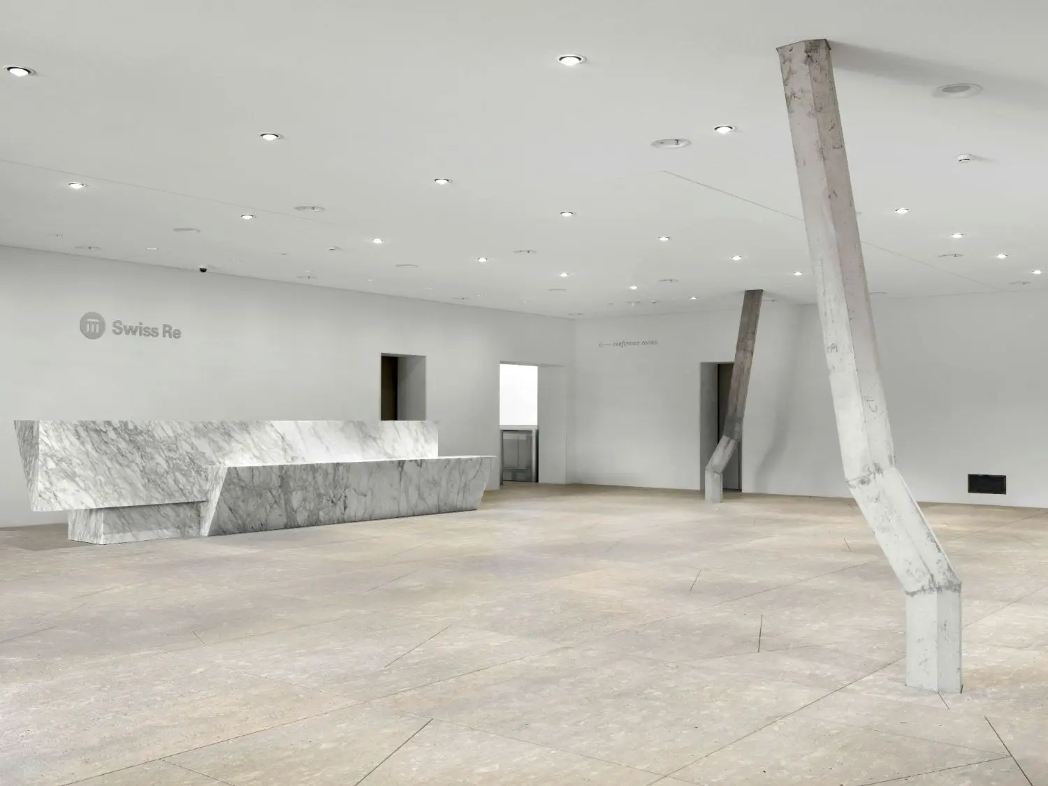 The entrance zone of Swiss Re Next with works by Martin Boyce.