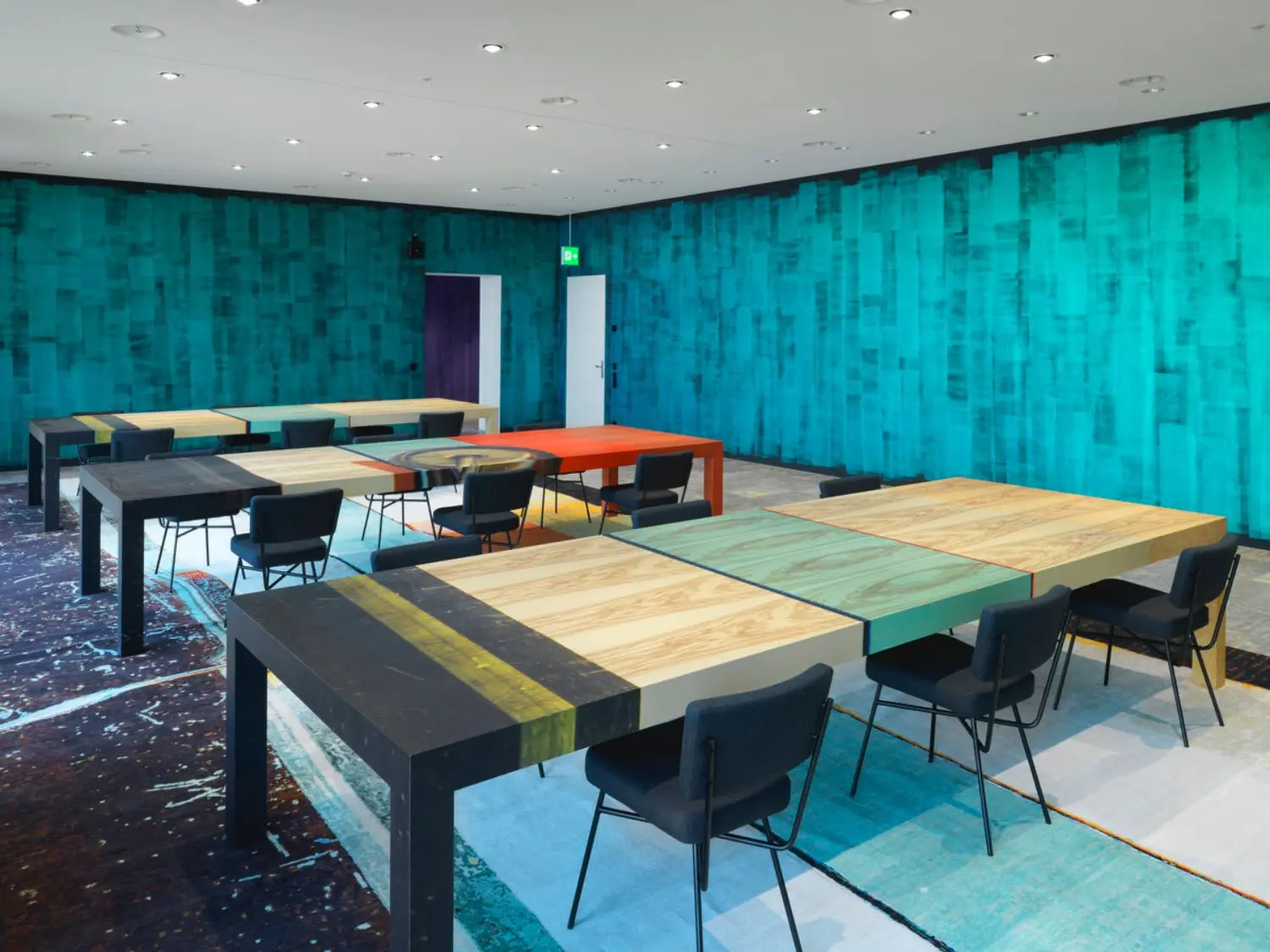 For Swiss Re Next, Guyton\Walker chose a single digital image and then edited, cropped and translated it into different materials to create a kind of visual grammar.