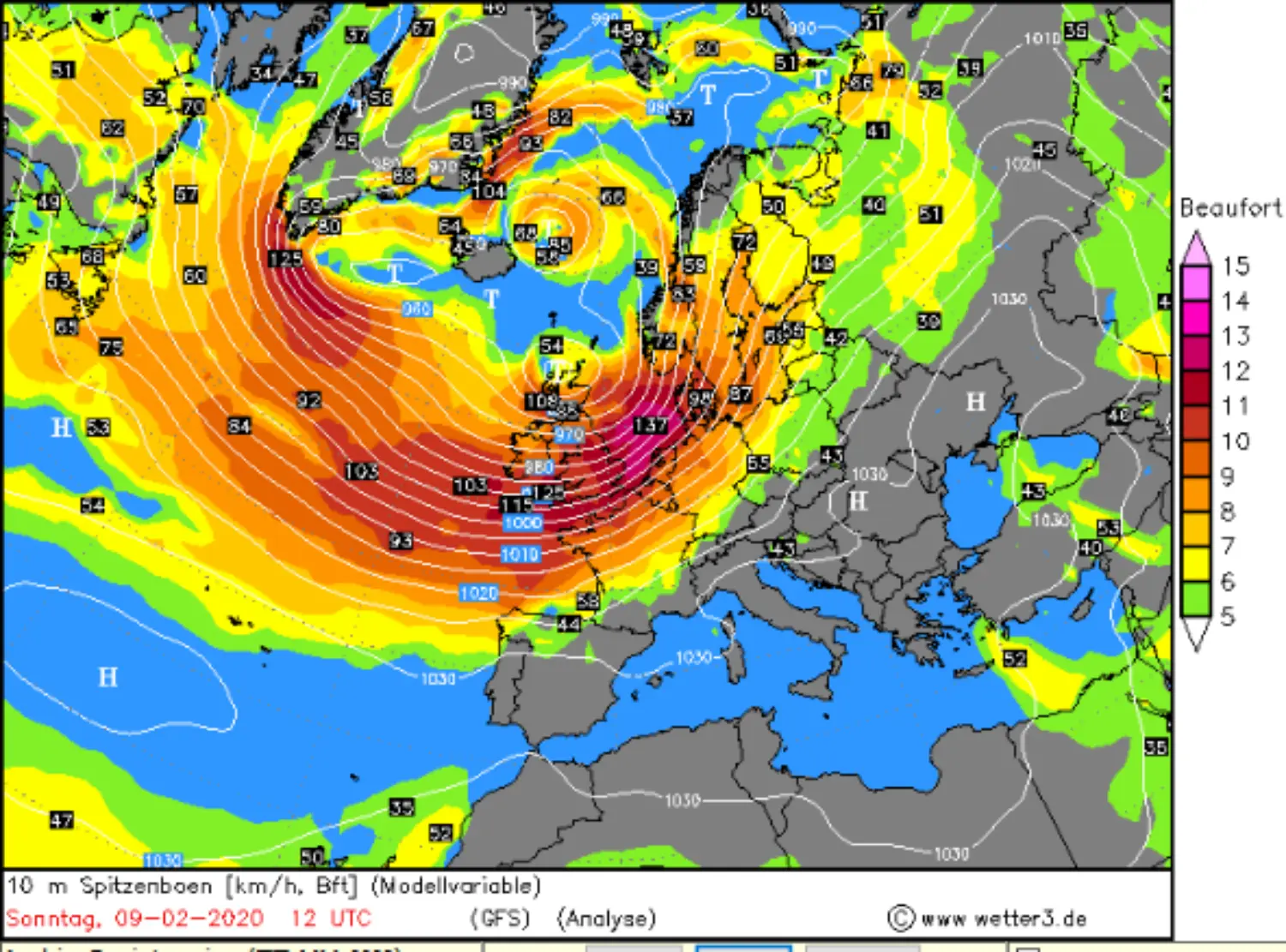 Metearological map over UK showing how Ciara was moving on Sunday.