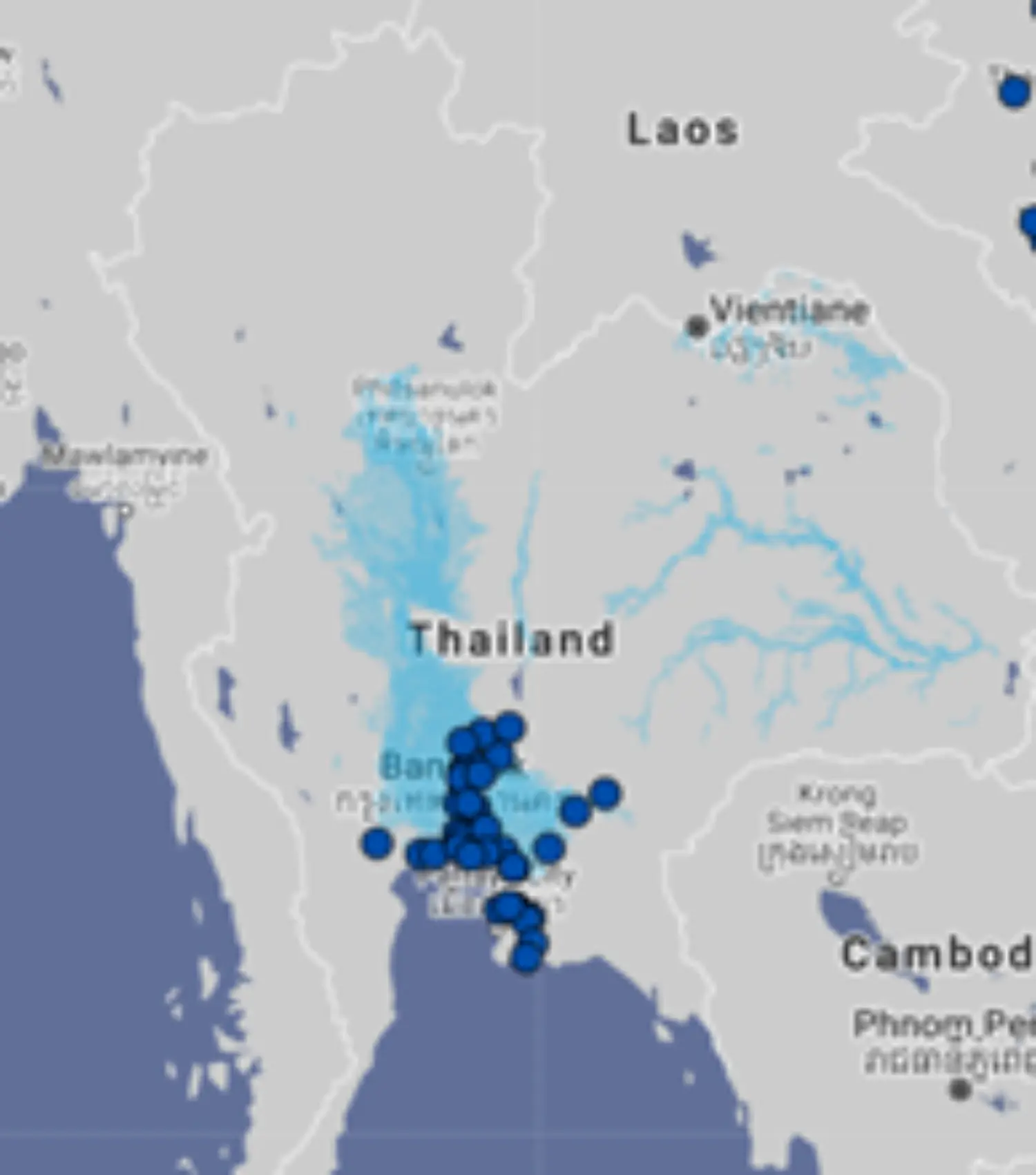 map showing the extent of the Thailand flood and affected industrial parks <br/>
