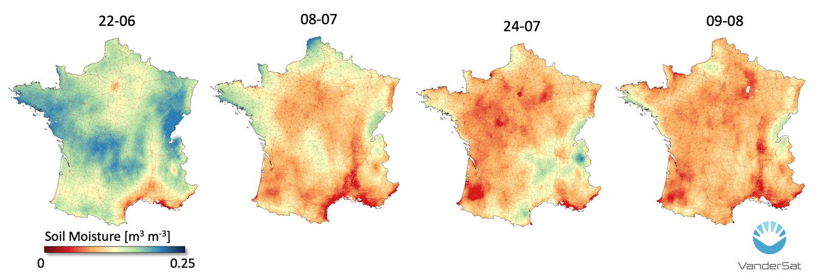 Heat map of France during 4 years.